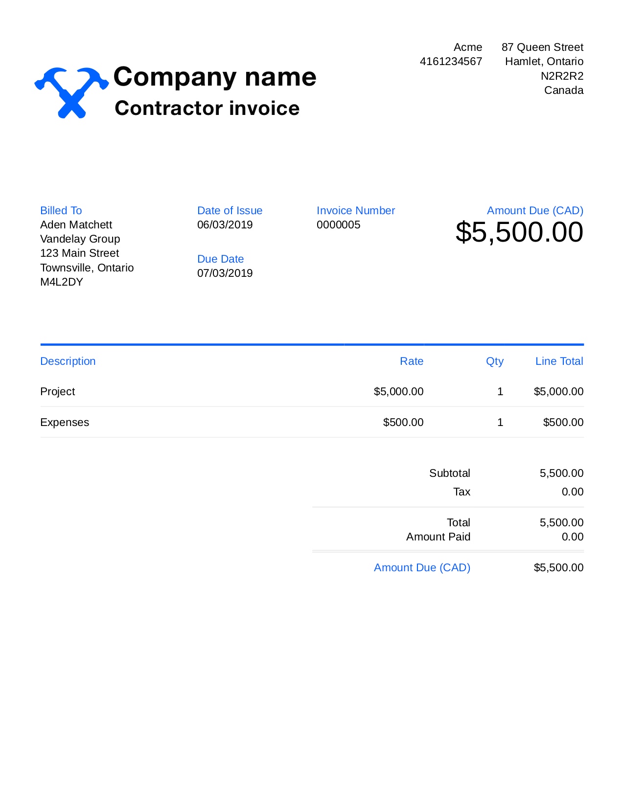 Free Contractor Invoice Template. Customize and Send in 23 Seconds With Regard To Contractor Invoices Templates