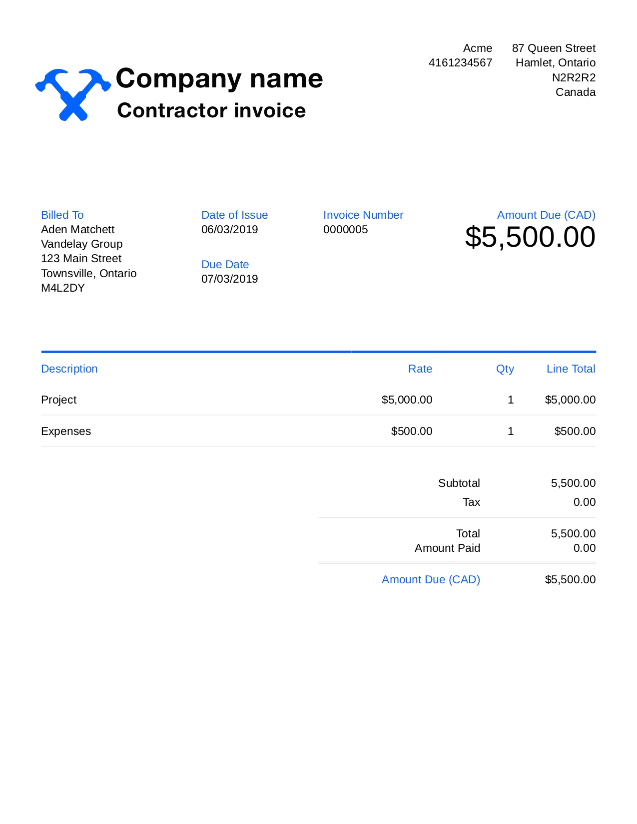 Free Contractor Invoice Template. Customize and Send in 90 Seconds