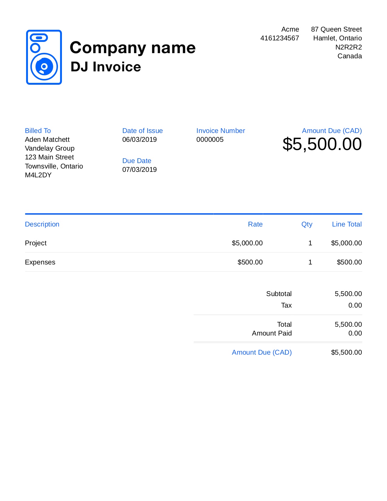 Free Dj Invoice Template. Customize and Send in 20 Seconds Intended For Invoice Template For Dj Services