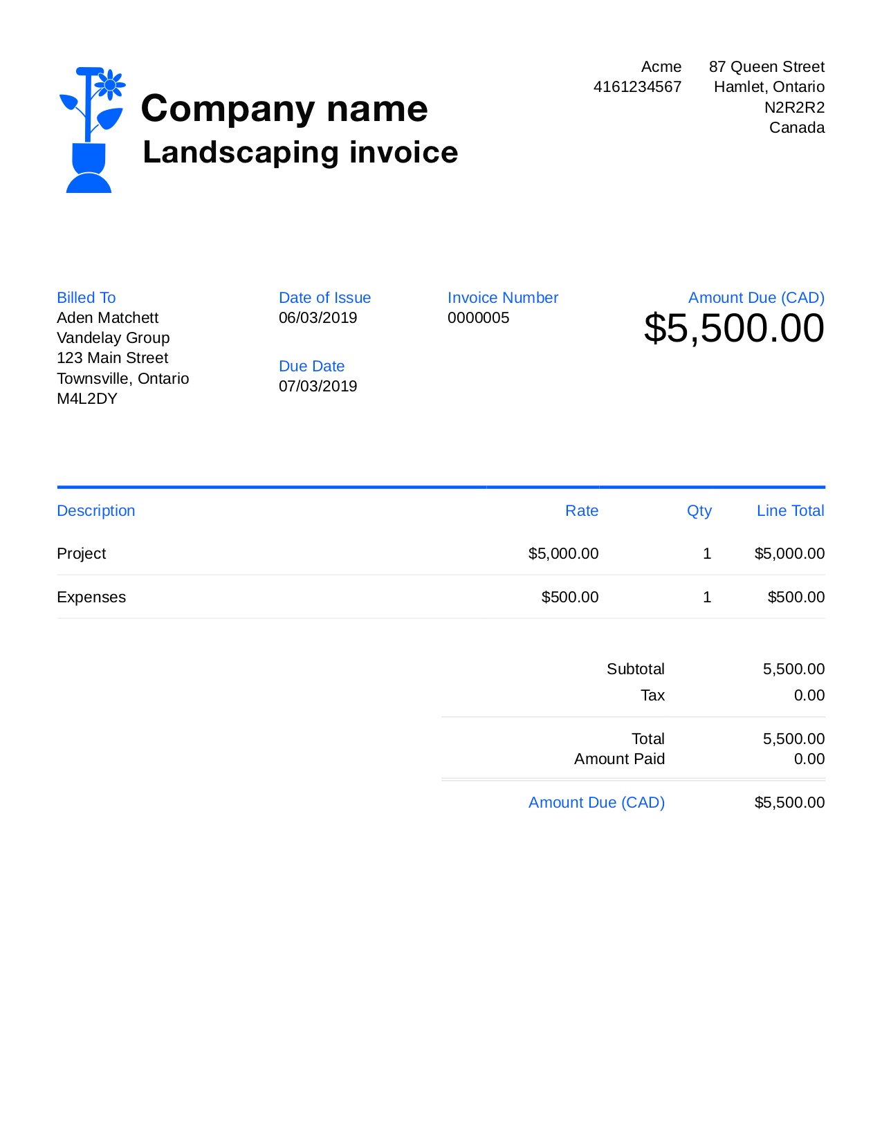 Free Landscaping Invoice Template Customize And Send In 90 Seconds