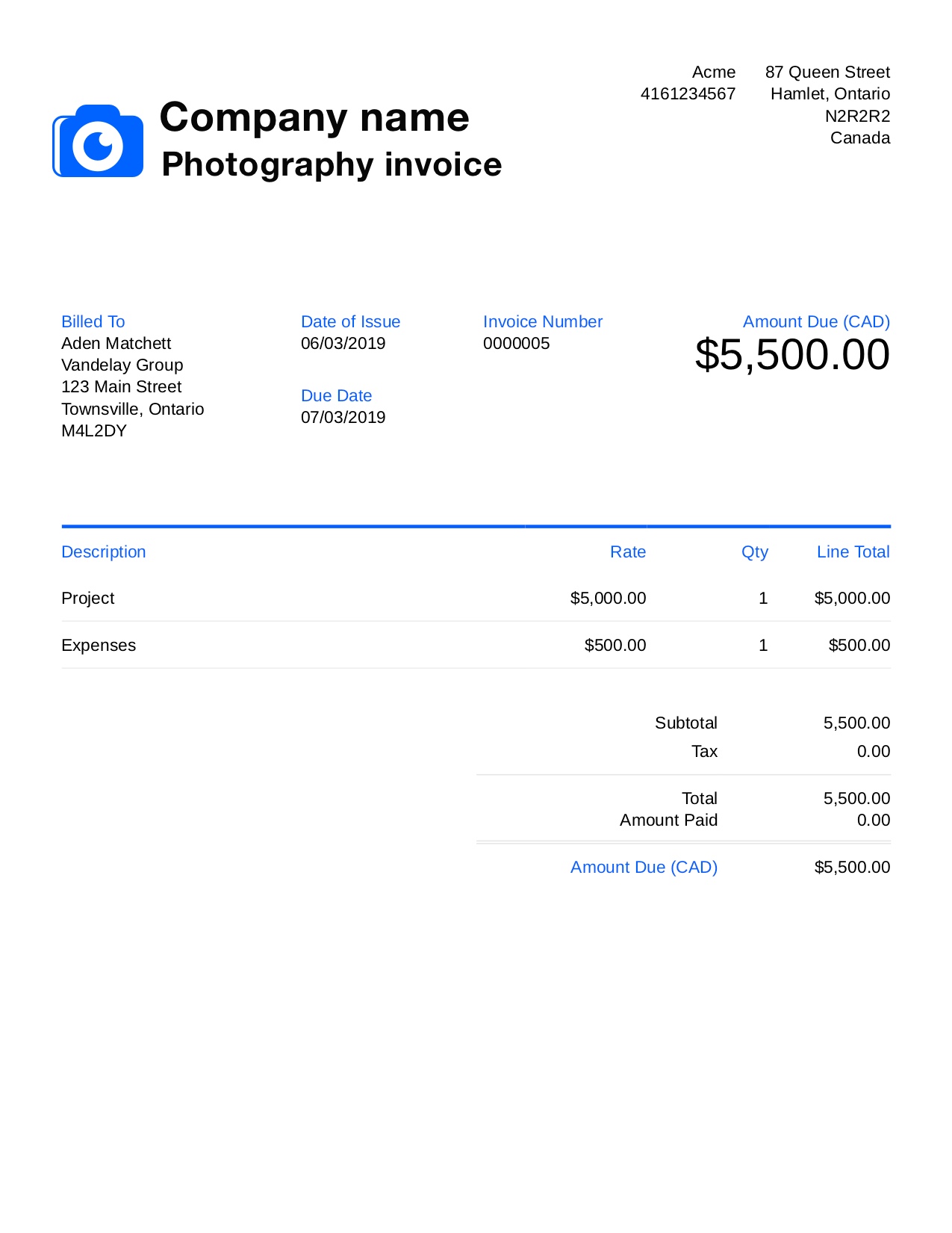 Free Photography Invoice Template Customize And Send In 90 Seconds