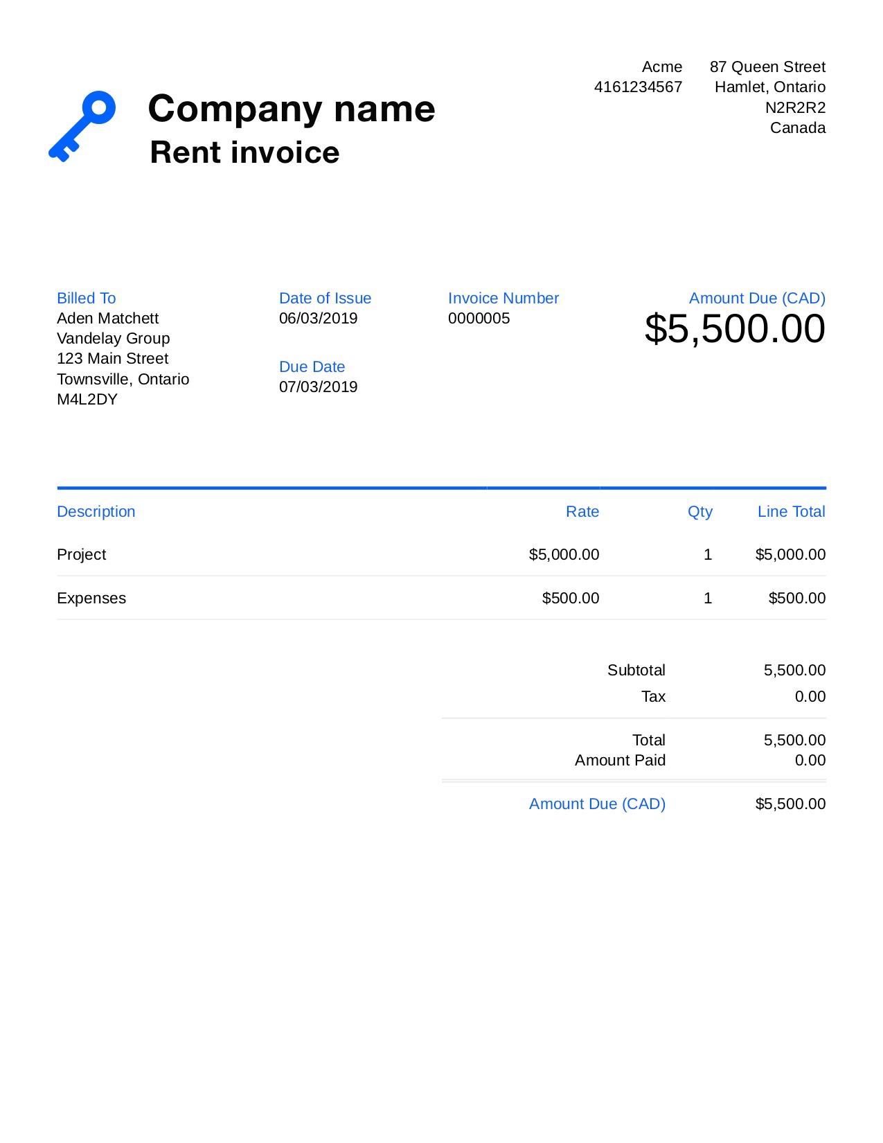 Free Rent Invoice Template. Customize and Send in 90 Seconds