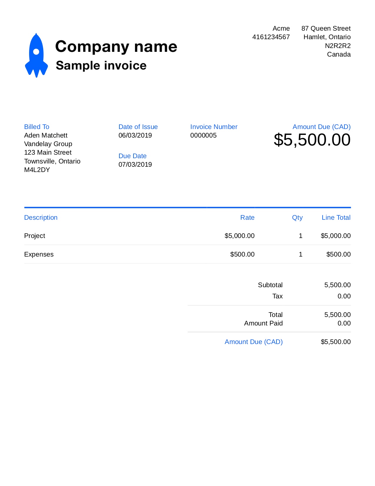 Free Sample Invoice Template. Customize and Send in 90 Seconds