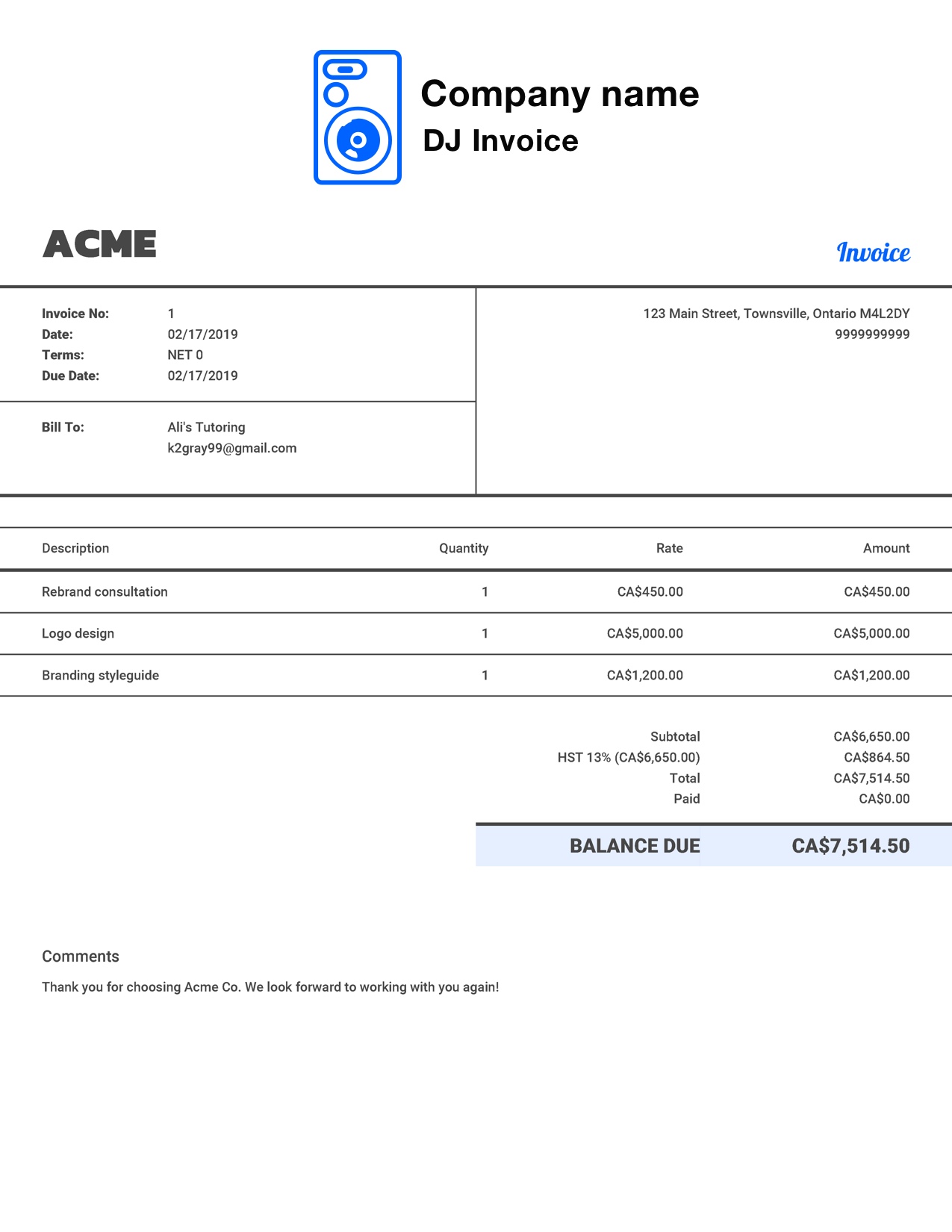 Free Dj Invoice Template. Customize and Send in 20 Seconds With Invoice Template For Dj Services