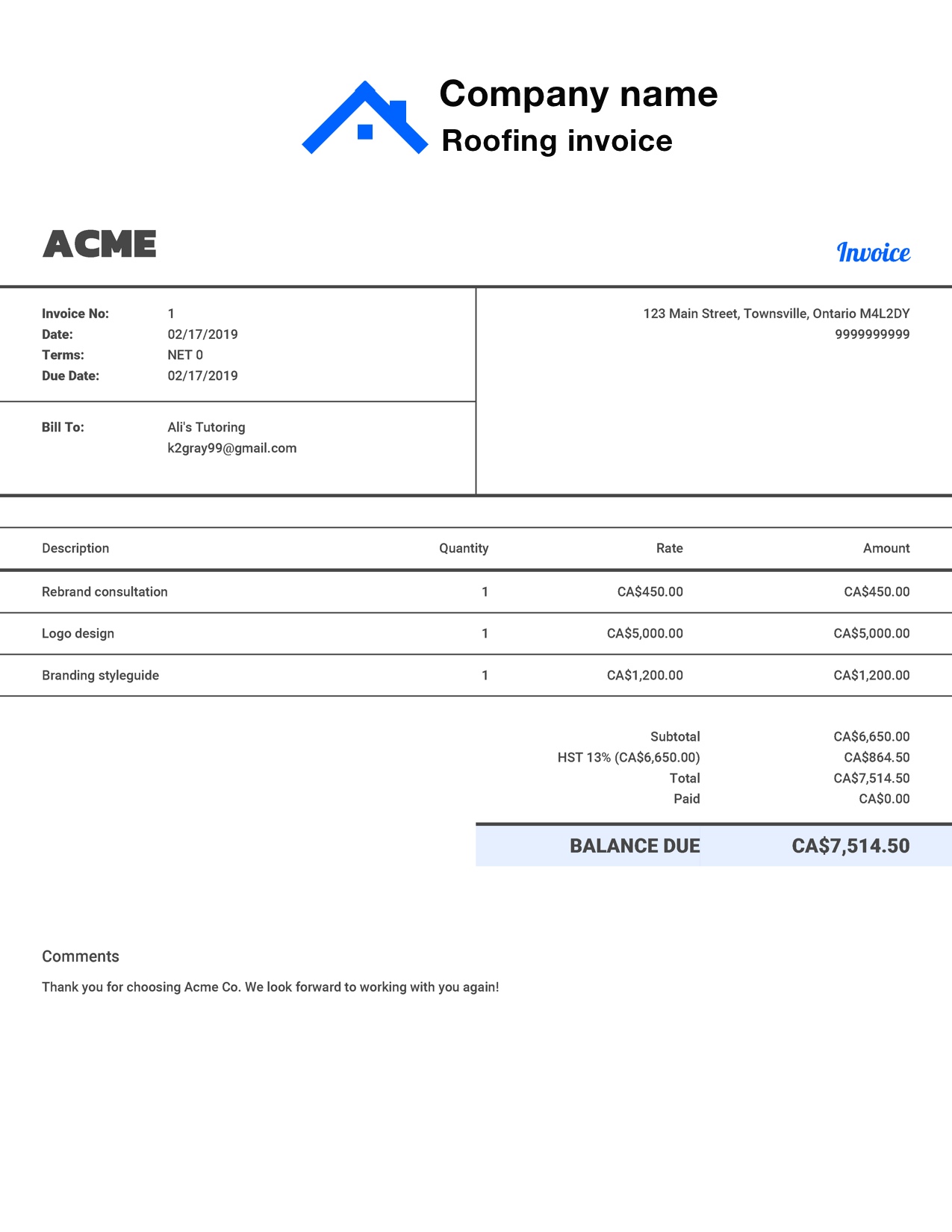 Free Roofing Invoice Template. Customize and Send in 21 Seconds With Free Roofing Invoice Template