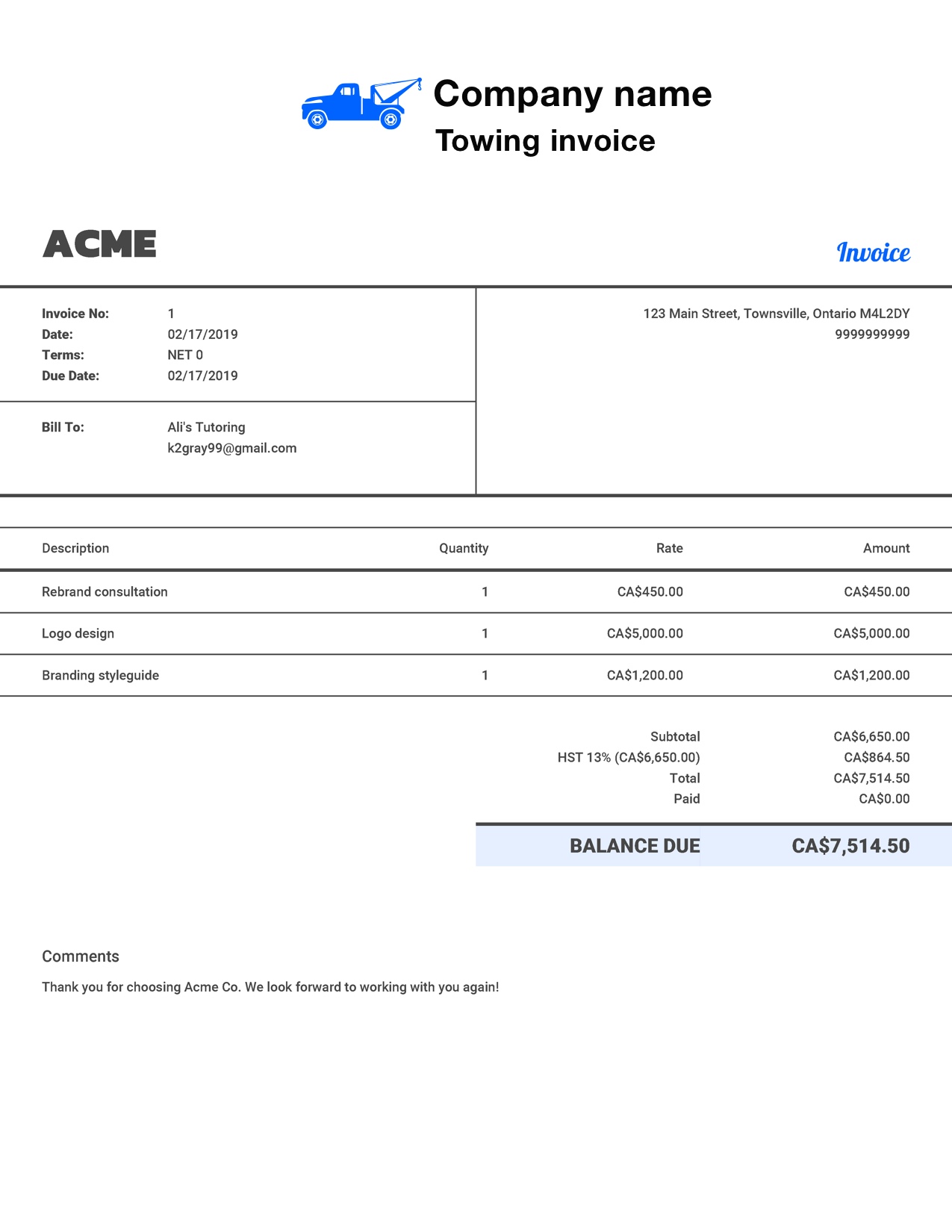 free towing invoice template customize and send in 90 seconds