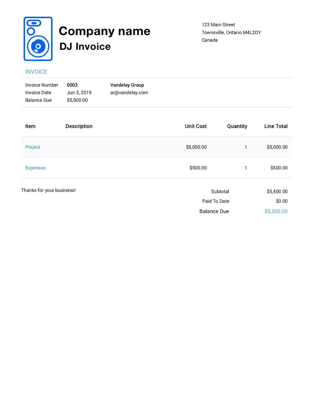Free Dj Invoice Template. Customize and Send in 20 Seconds Throughout Invoice Template For Dj Services