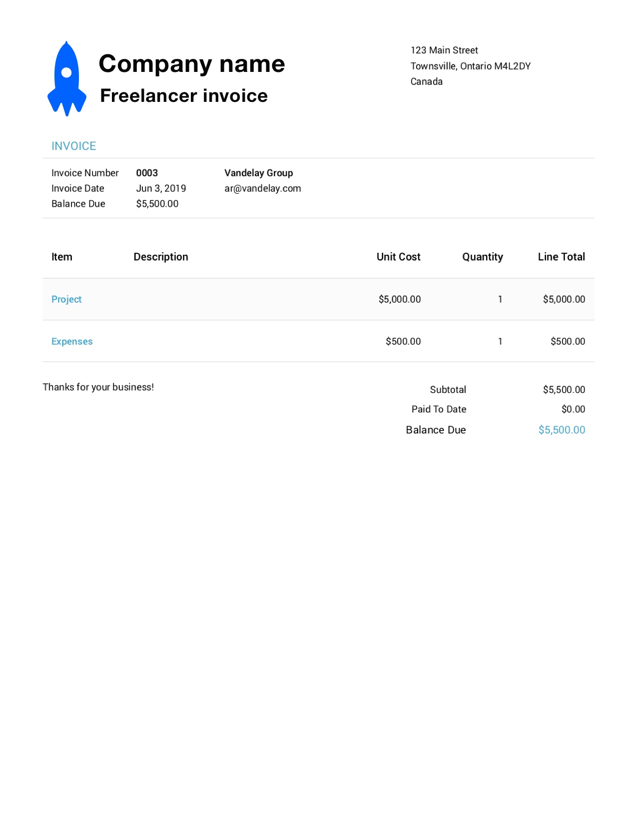Free Freelance Invoice Template. Customize and Send in 90 Seconds