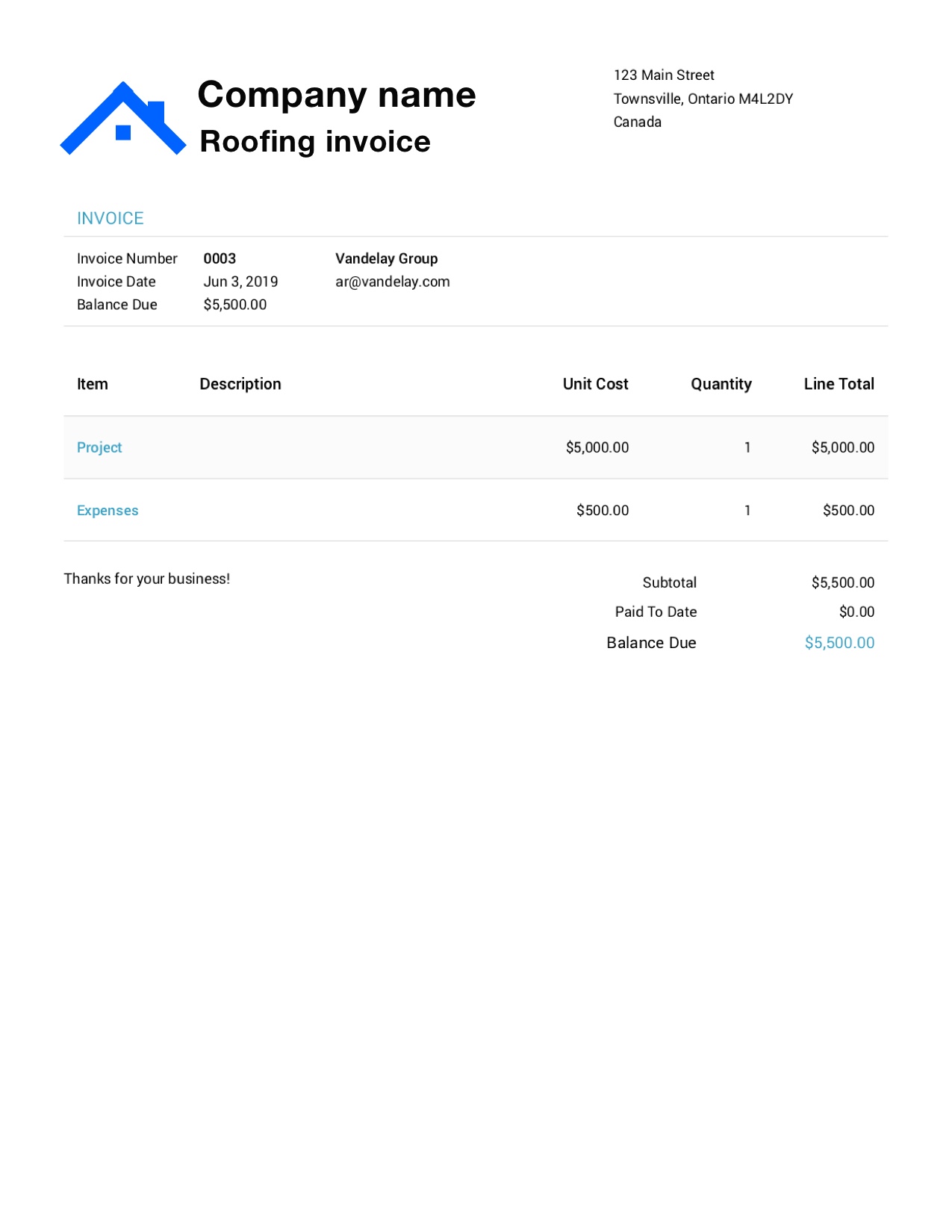 Free Roofing Invoice Template. Customize and Send in 23 Seconds In Roofing Invoice Template Free