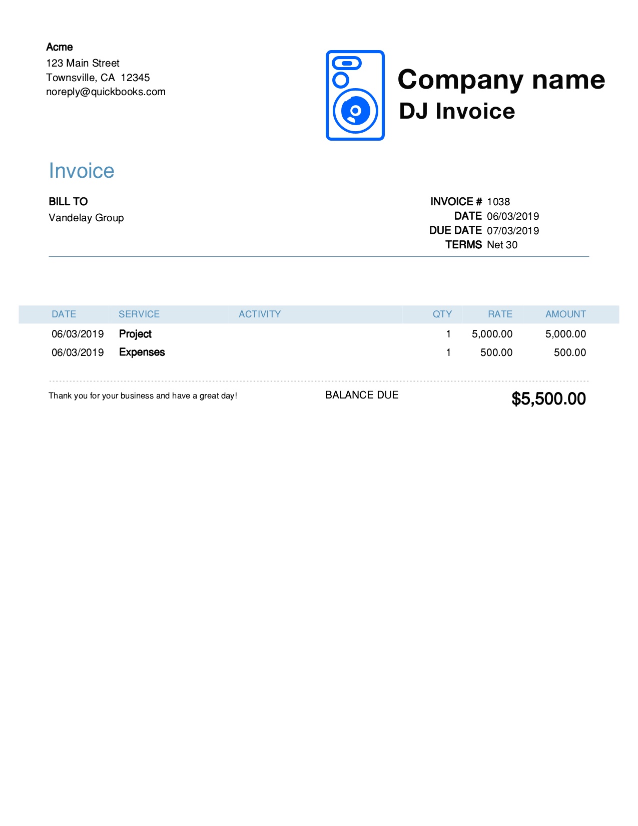Free Dj Invoice Template. Customize and Send in 90 Seconds