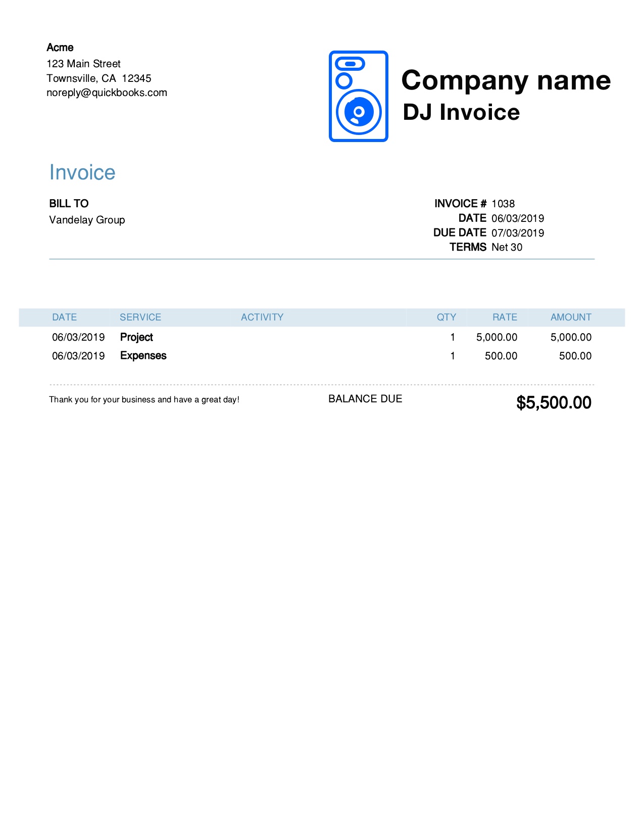 Dj Invoice Template Free