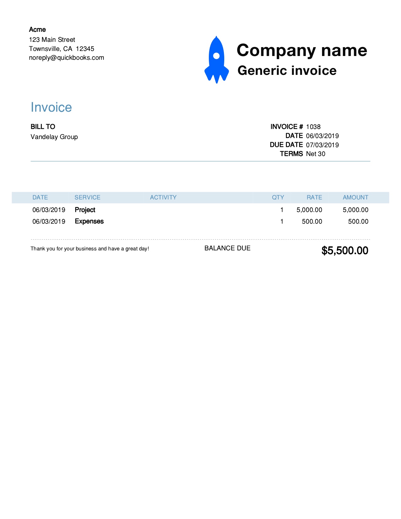 Free Generic Invoice Template. Customize and Send in 90 Seconds