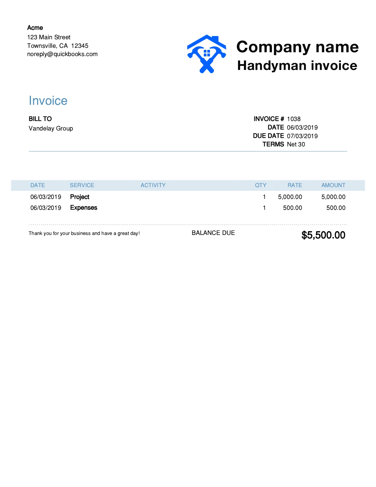 Handyman Invoice Template Word