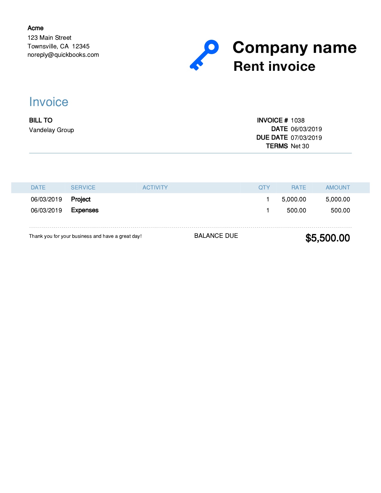 Free Rent Invoice Template. Customize and Send in 90 Seconds
