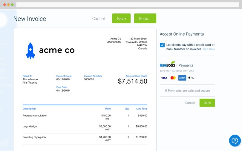 Freshbooks: Accept payments online