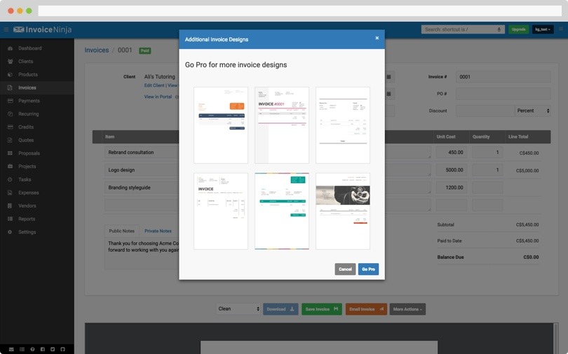 Customize Invoices