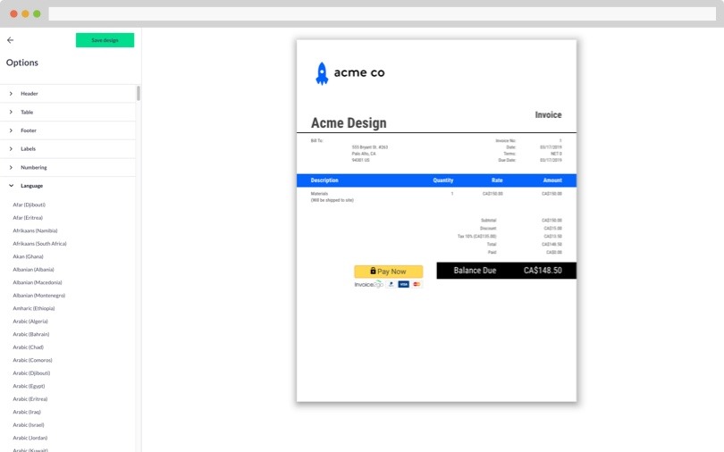 Adjust Invoice Currency and Language