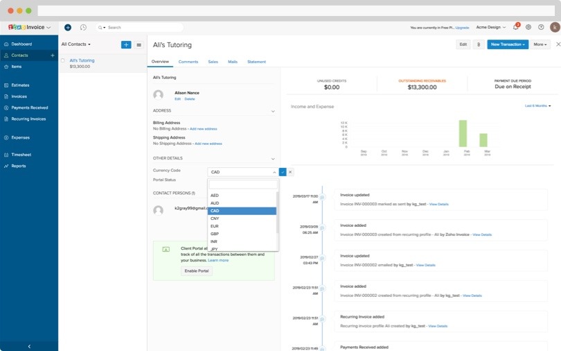 Adjust Invoice Language and Currency