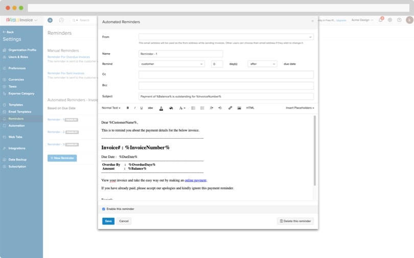 Send Payment Reminders and automate late fees